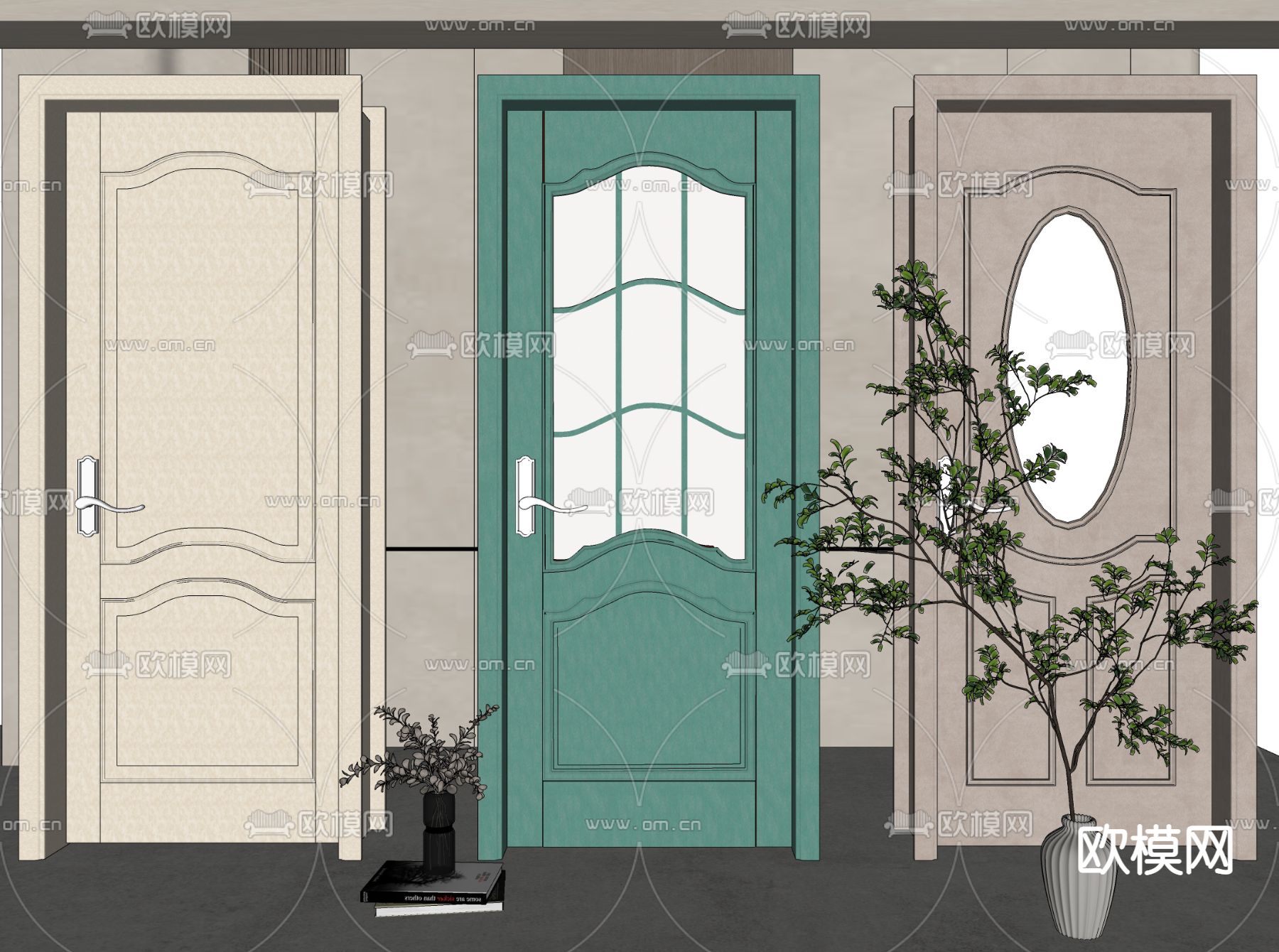 北欧房门厨卫门单开门su模型下载（渲染图2）