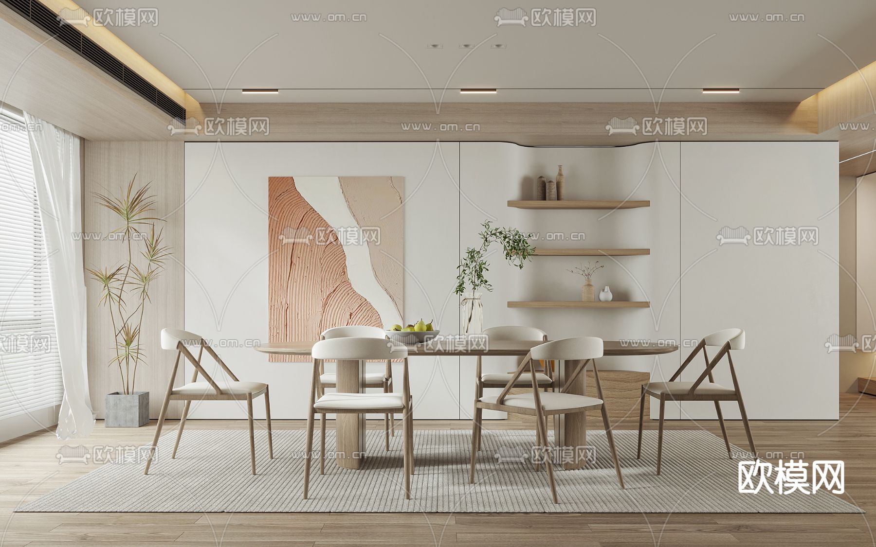 现代奶油风餐厅3d模型下载_ID11969168_3dmax免费模型-欧模网