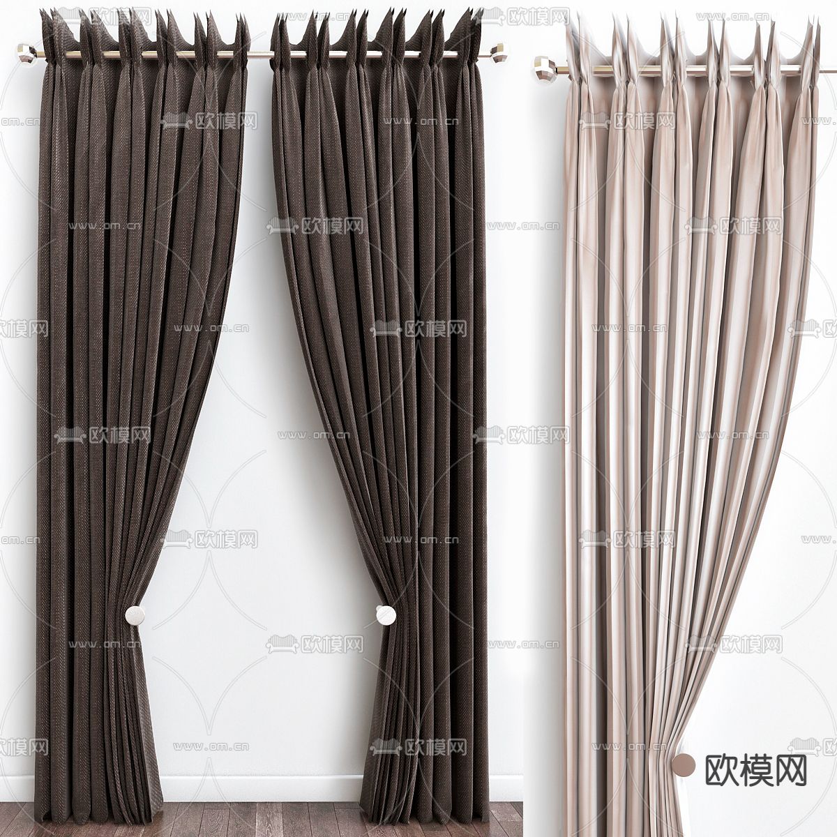 现代布艺窗帘3d模型下载