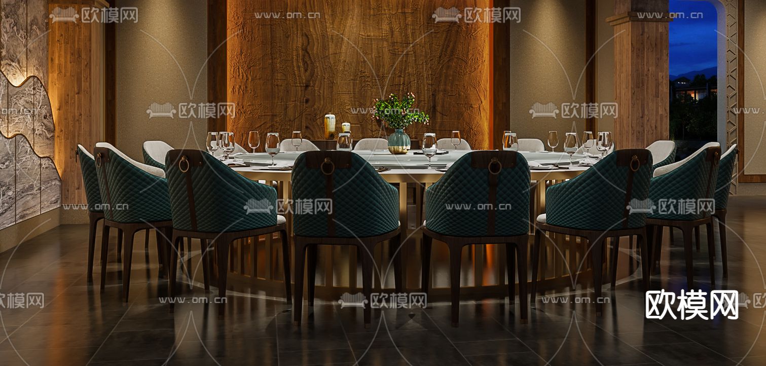 新中式餐厅包房3d模型下载（渲染图3）