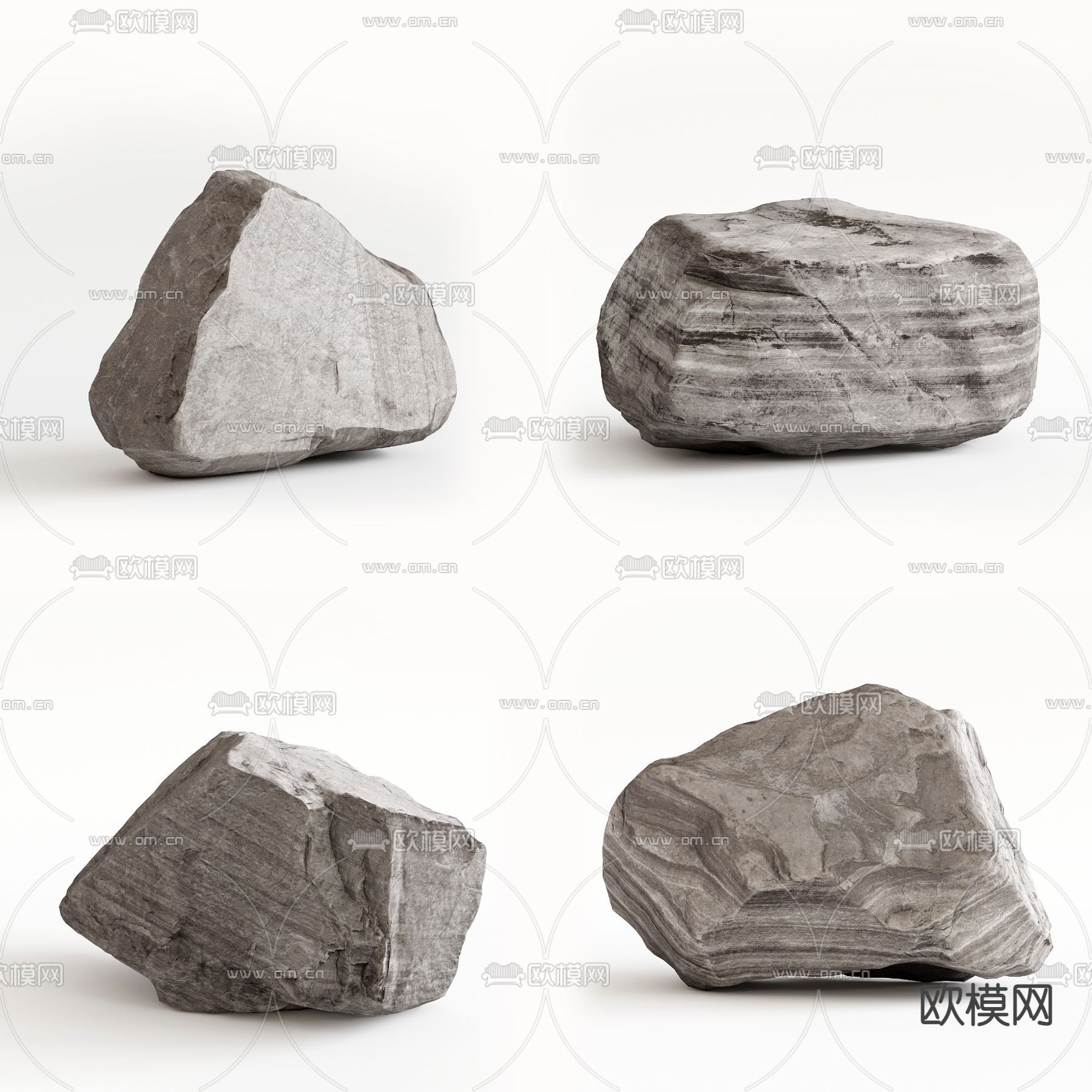 现代石块石头3d模型下载
