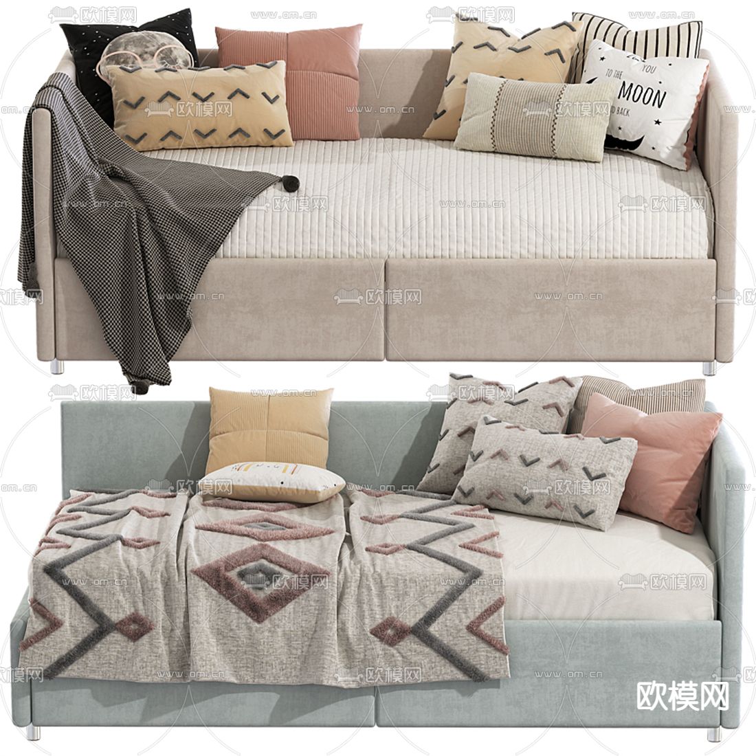 现代粉色布艺沙发床3d模型下载（渲染图3）