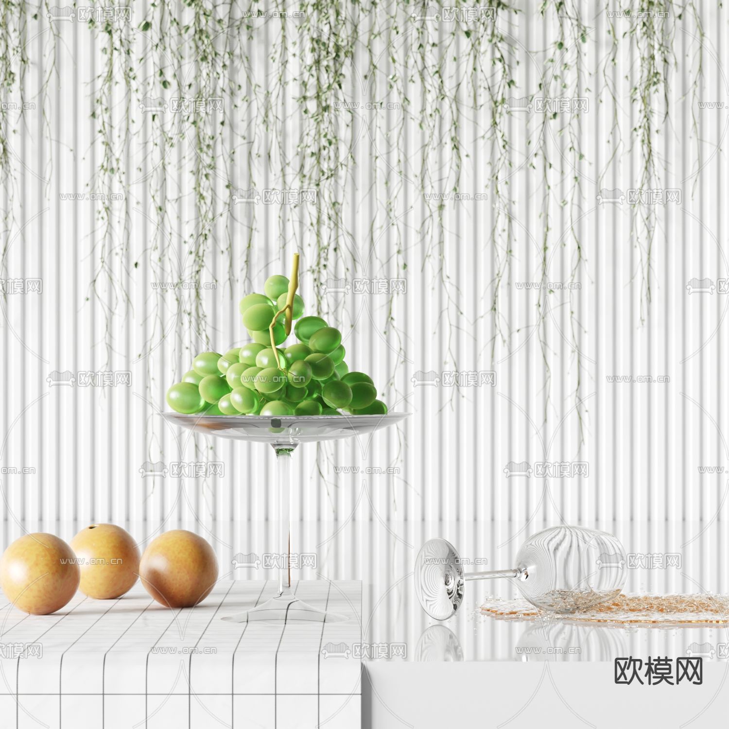 现代葡萄果盘su模型下载（渲染图1）