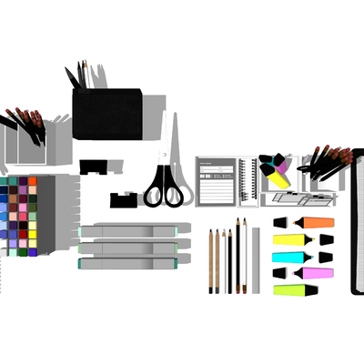  办公用品彩笔铅笔记事本剪刀su模型 