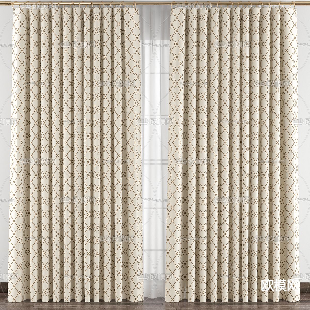 现代花纹窗帘3d模型下载