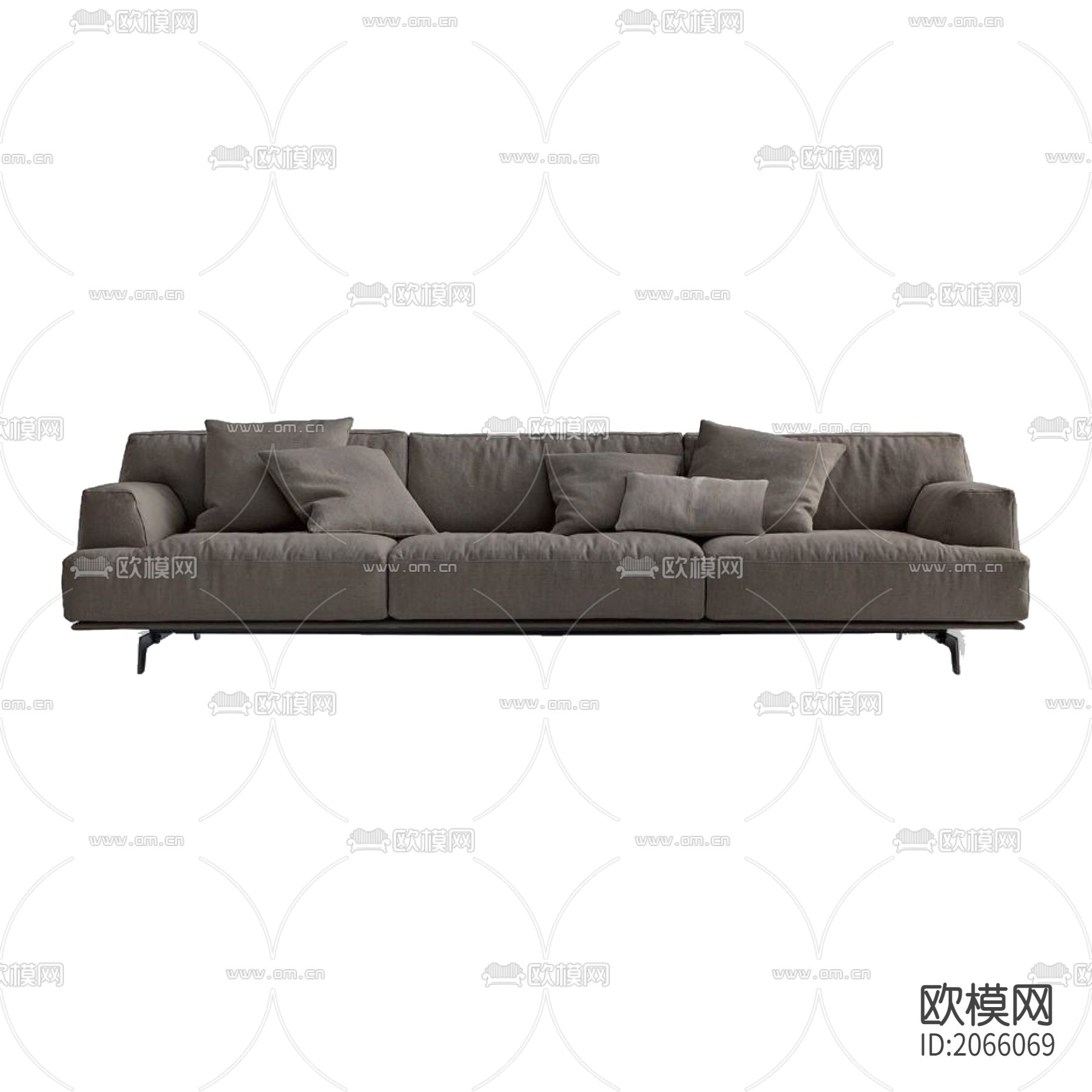 现代简约灰色布艺多人沙发下载（渲染图2）