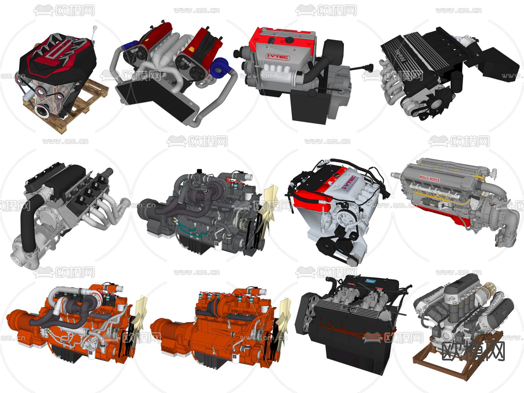 现代汽车发动机零件su模型下载