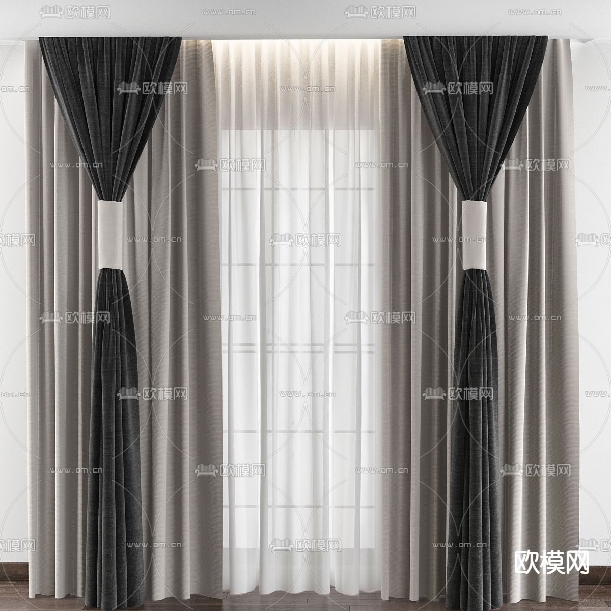 现代布艺窗帘3d模型下载