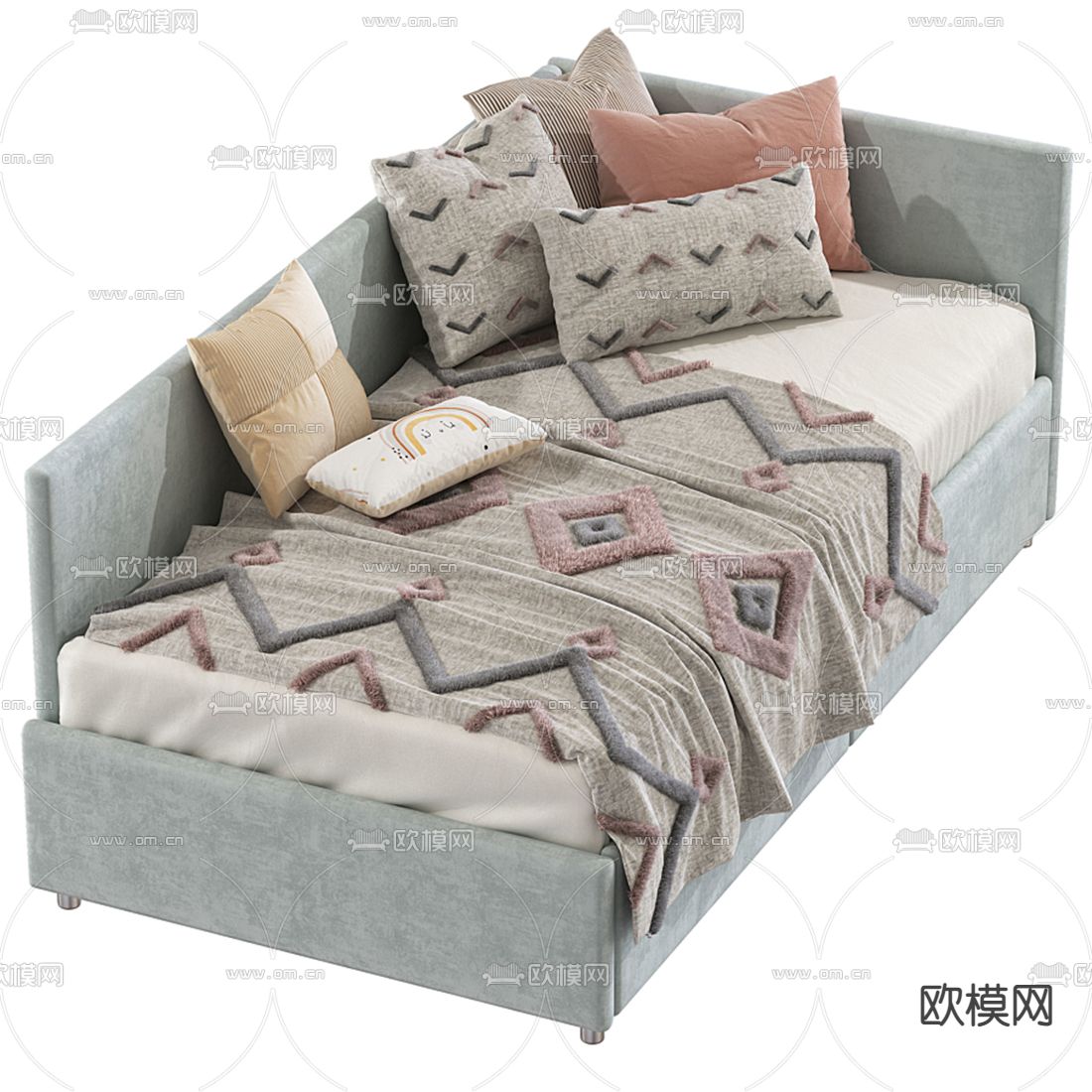 现代粉色布艺沙发床3d模型下载（渲染图2）