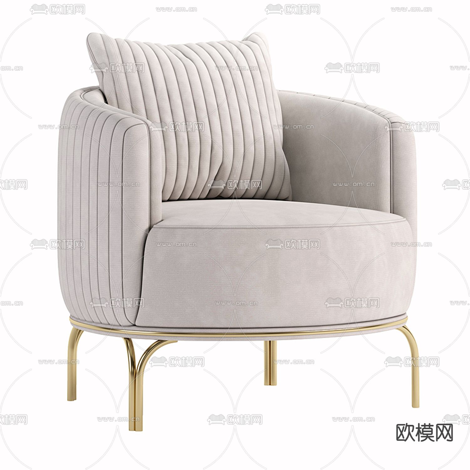 现代浅灰布艺单人沙发3d模型下载（渲染图1）