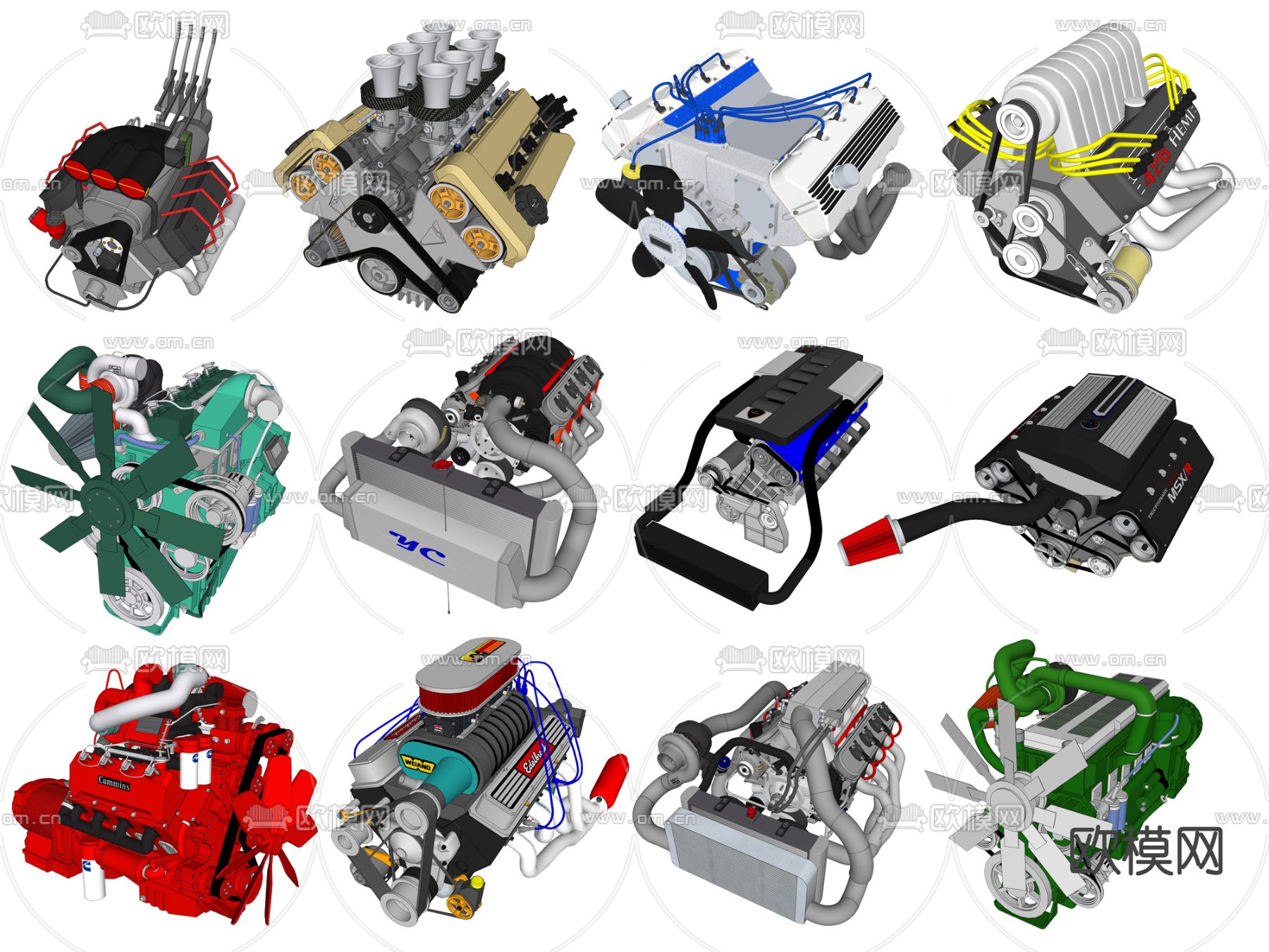 现代汽车发动机零件su模型下载