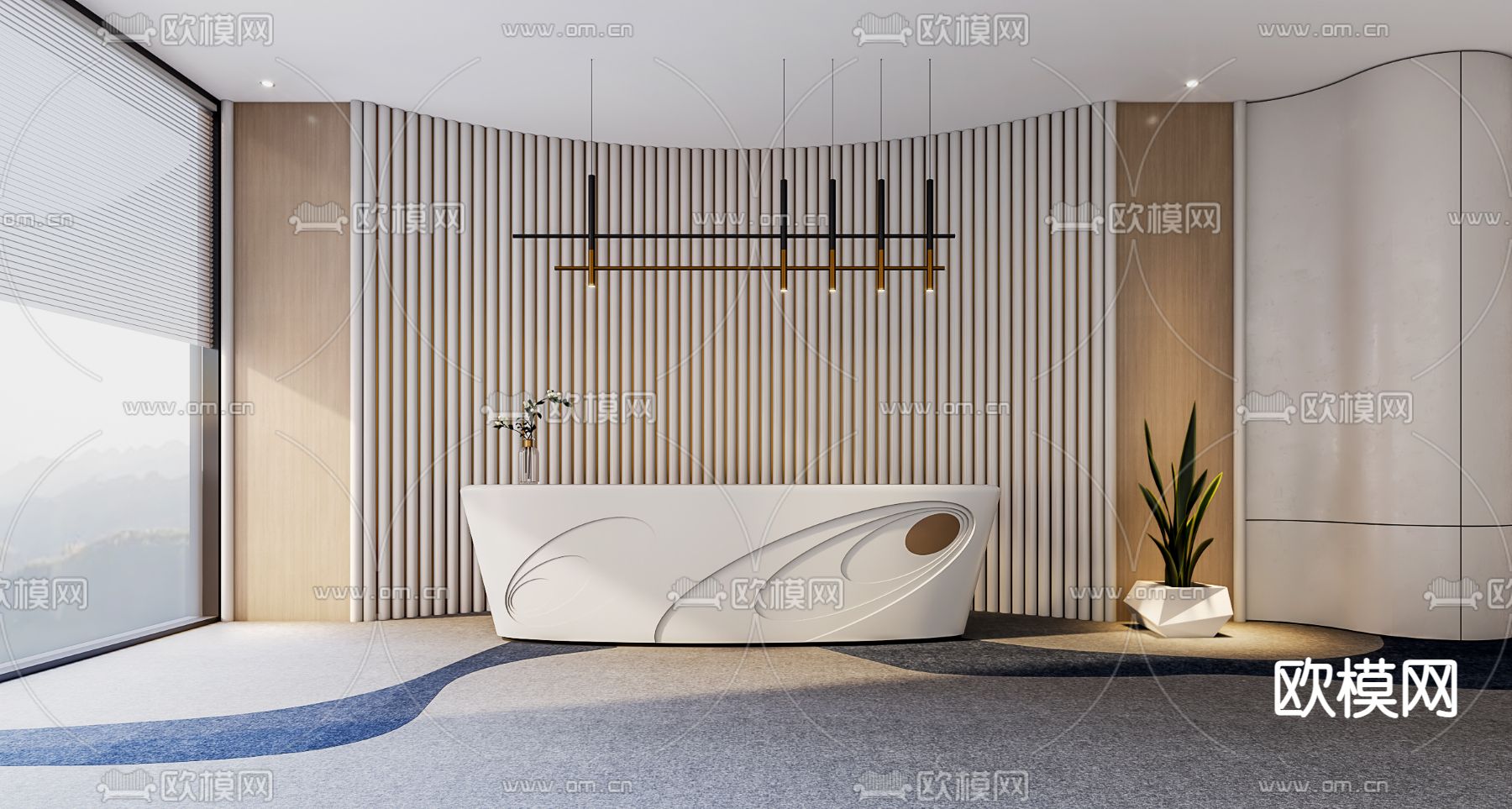 现代服务台3d模型下载