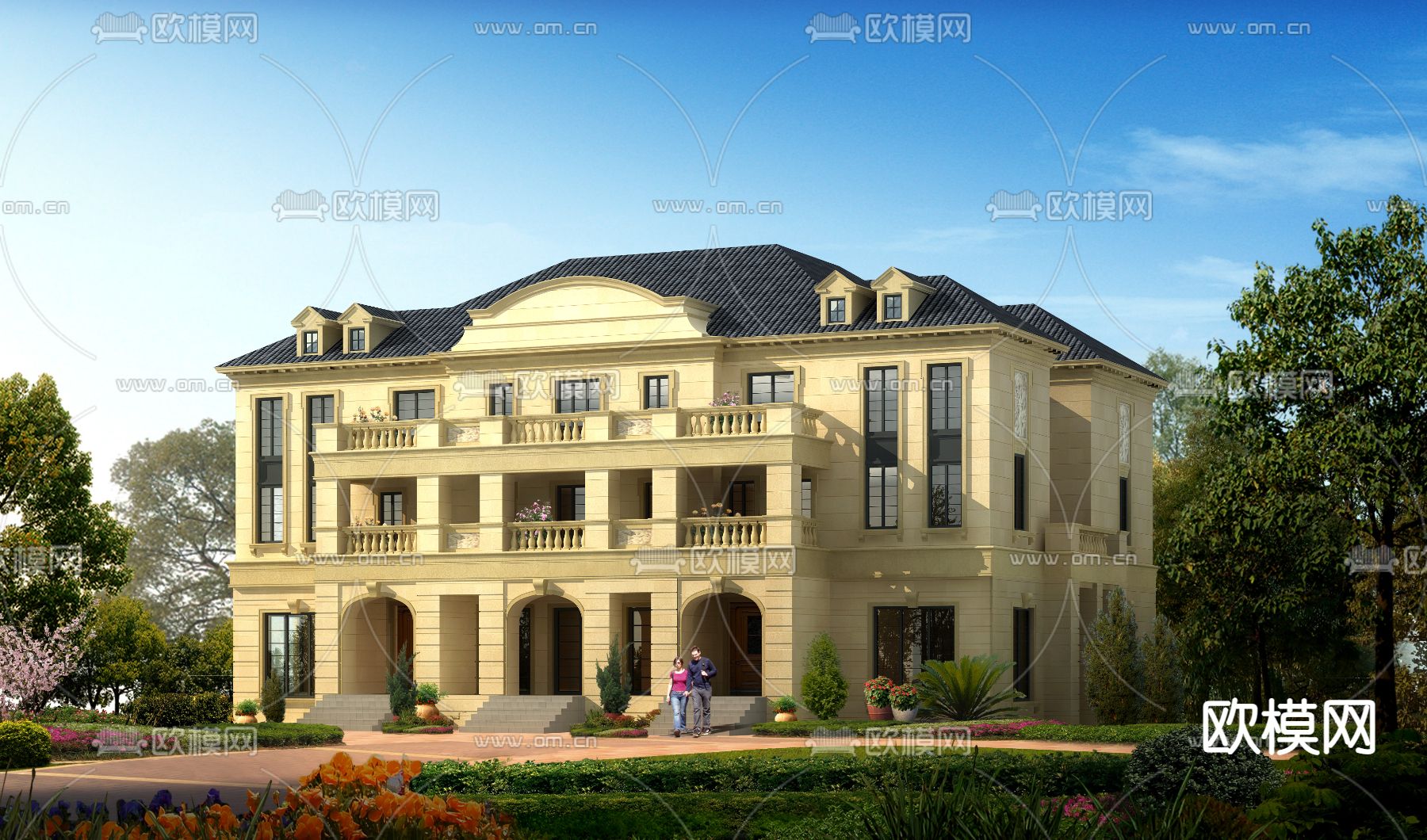 欧式别墅外观psd下载-3dmax模型免费下载-欧模网
