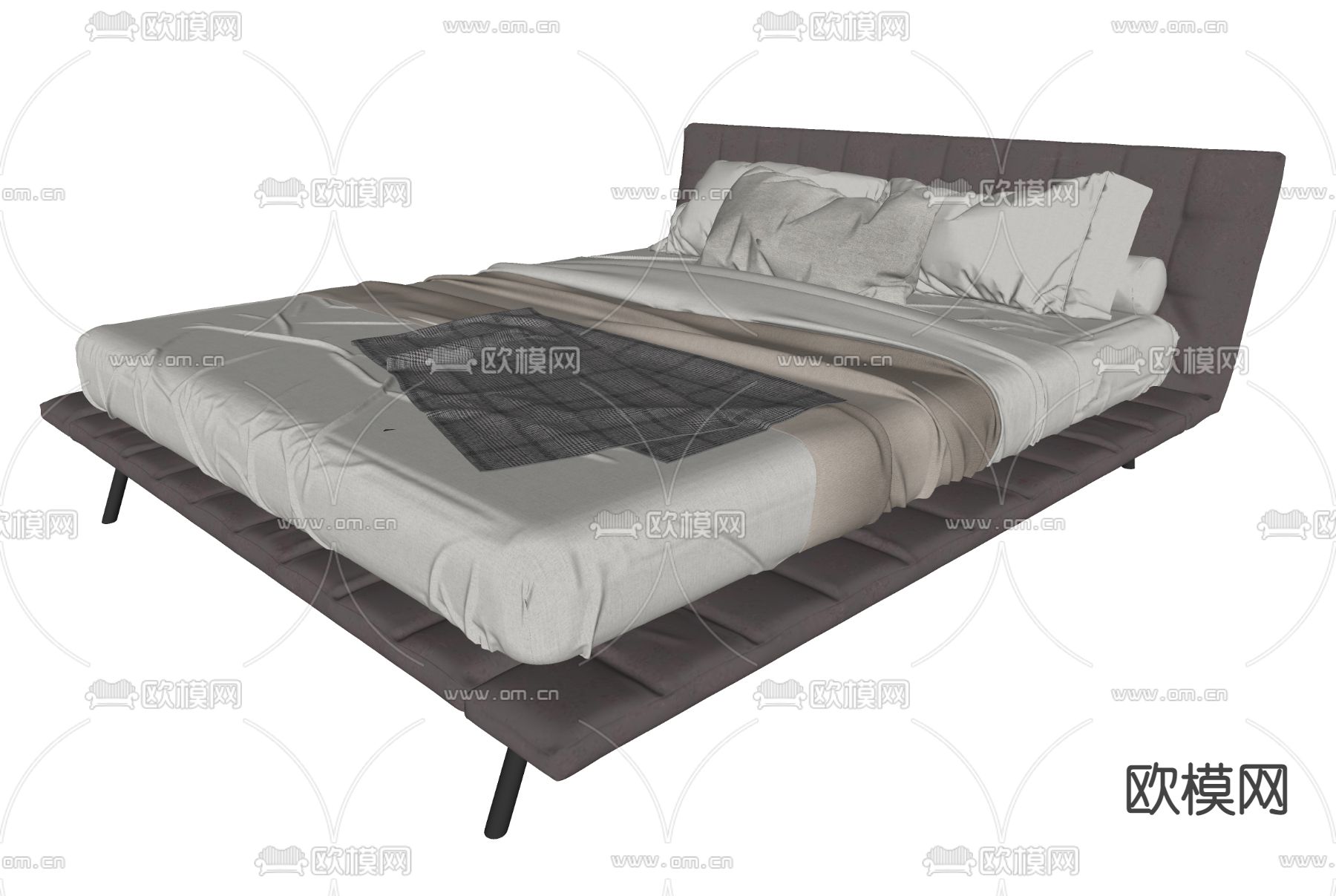 现代双人床su模型下载（渲染图2）