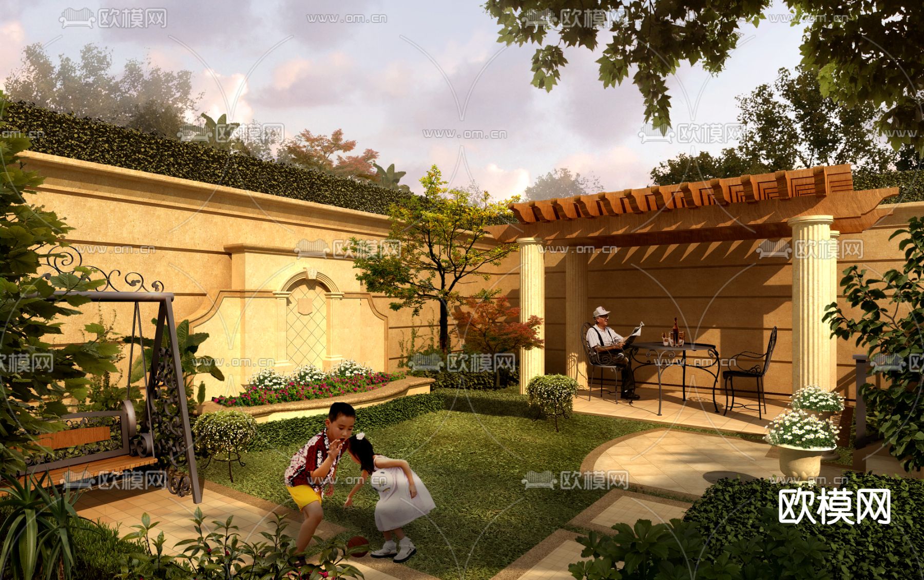 欧式庭院景观psd下载