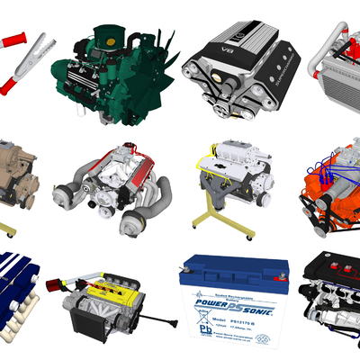  现代汽车发动机零件su模型 