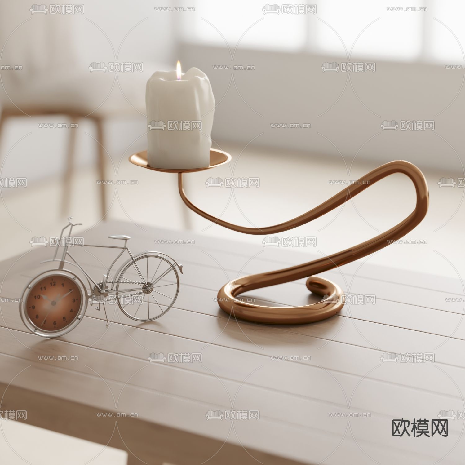 现代烛台灯蜡烛su模型下载（渲染图1）