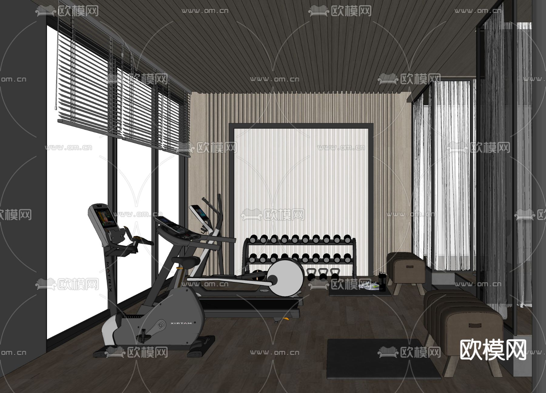 现代健身房su模型下载（渲染图2）