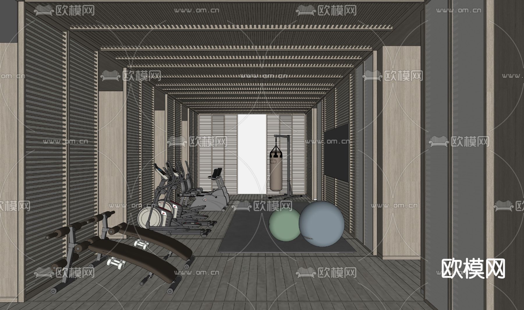 现代健身房su模型下载（渲染图2）