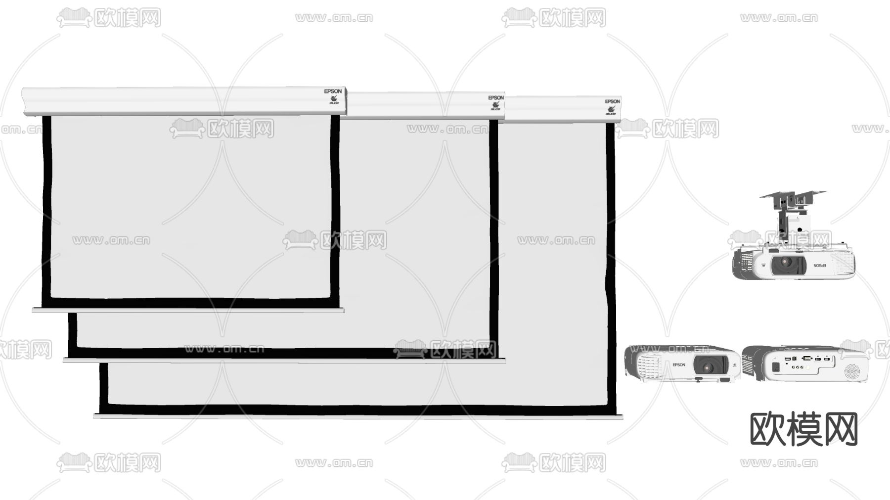 现代投影仪幕布su模型下载（渲染图2）
