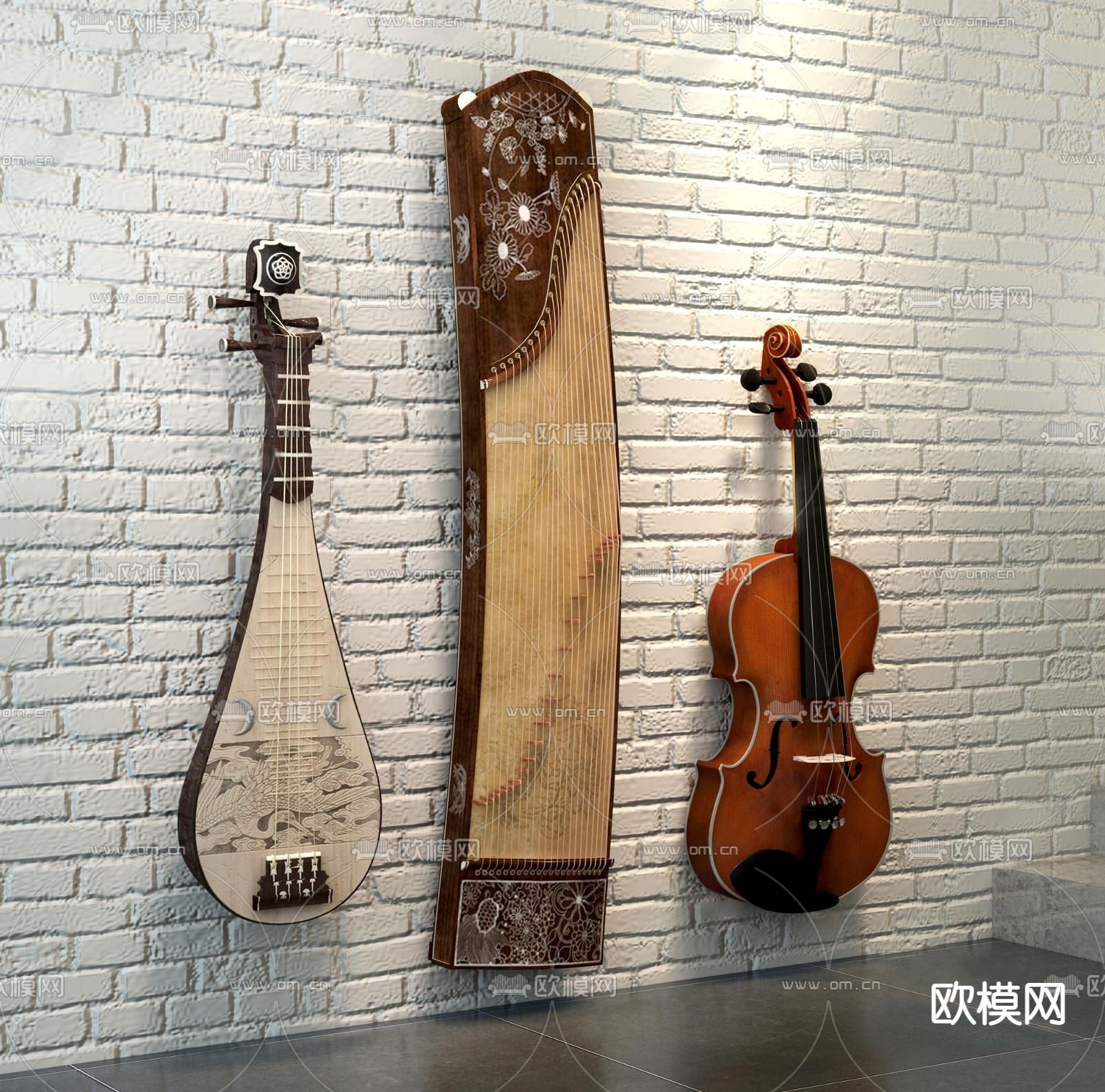 现代琵琶古筝乐器su模型下载（渲染图1）