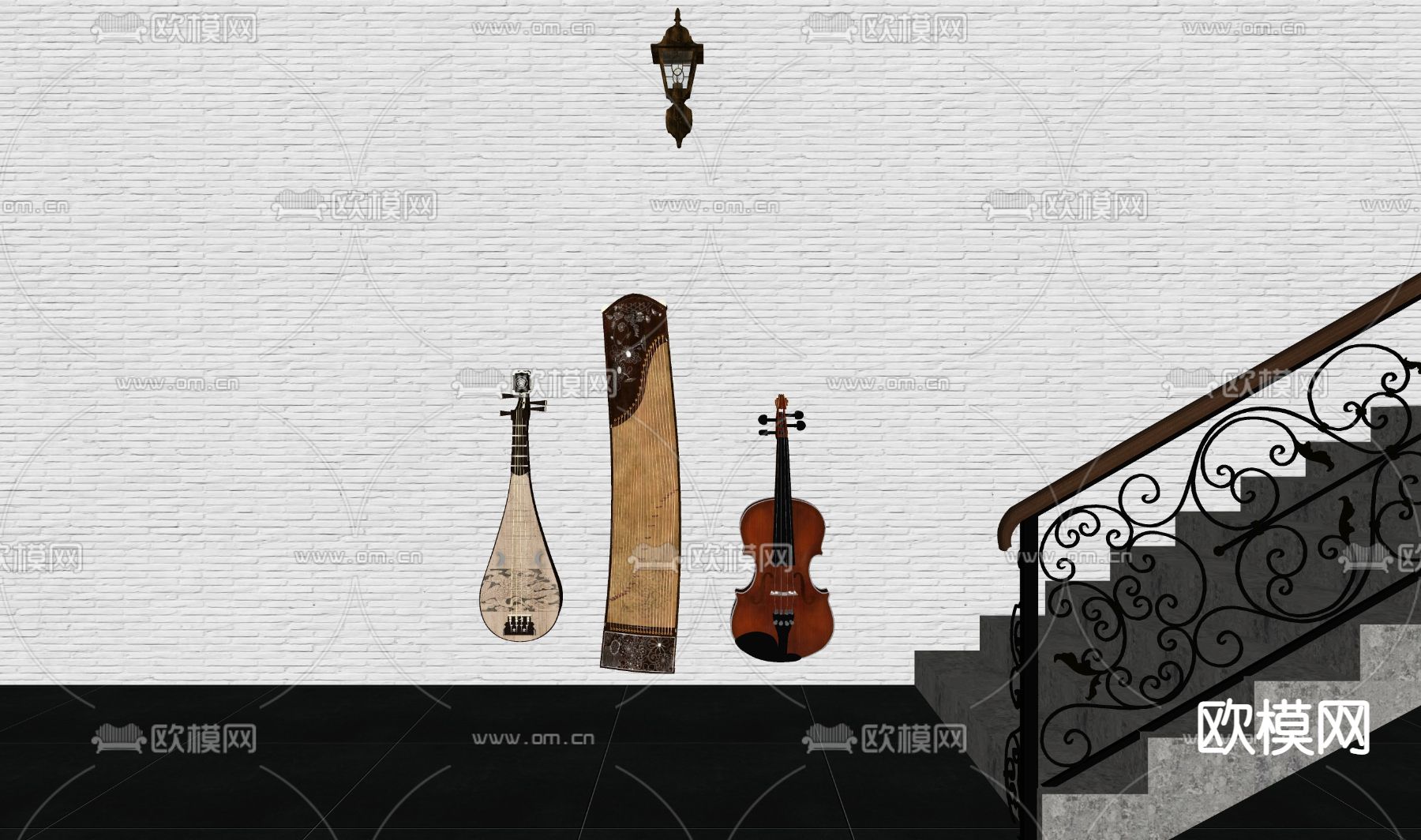 现代琵琶古筝乐器su模型下载（渲染图2）