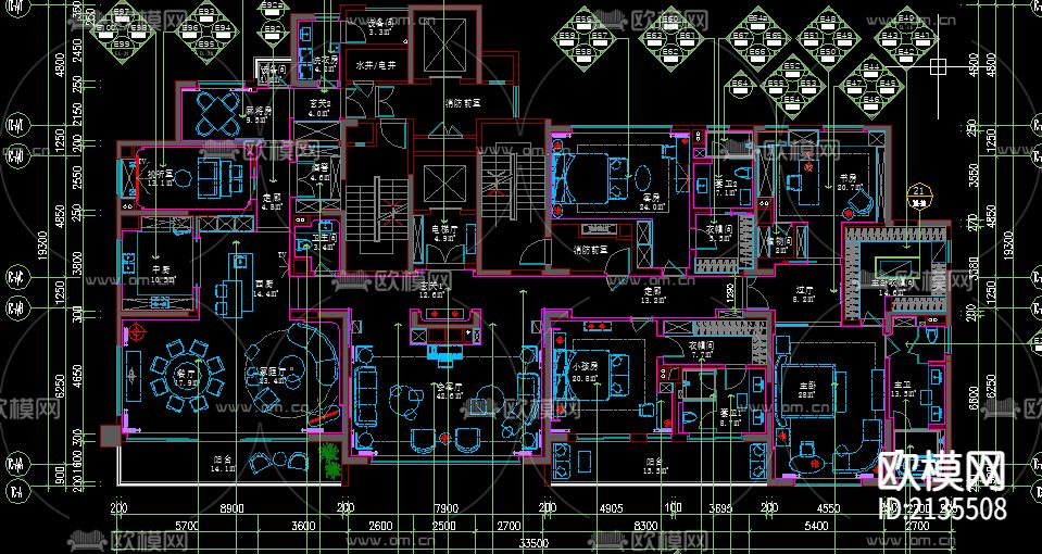 大平层cad施工图-免费3dmax模型库-欧模网