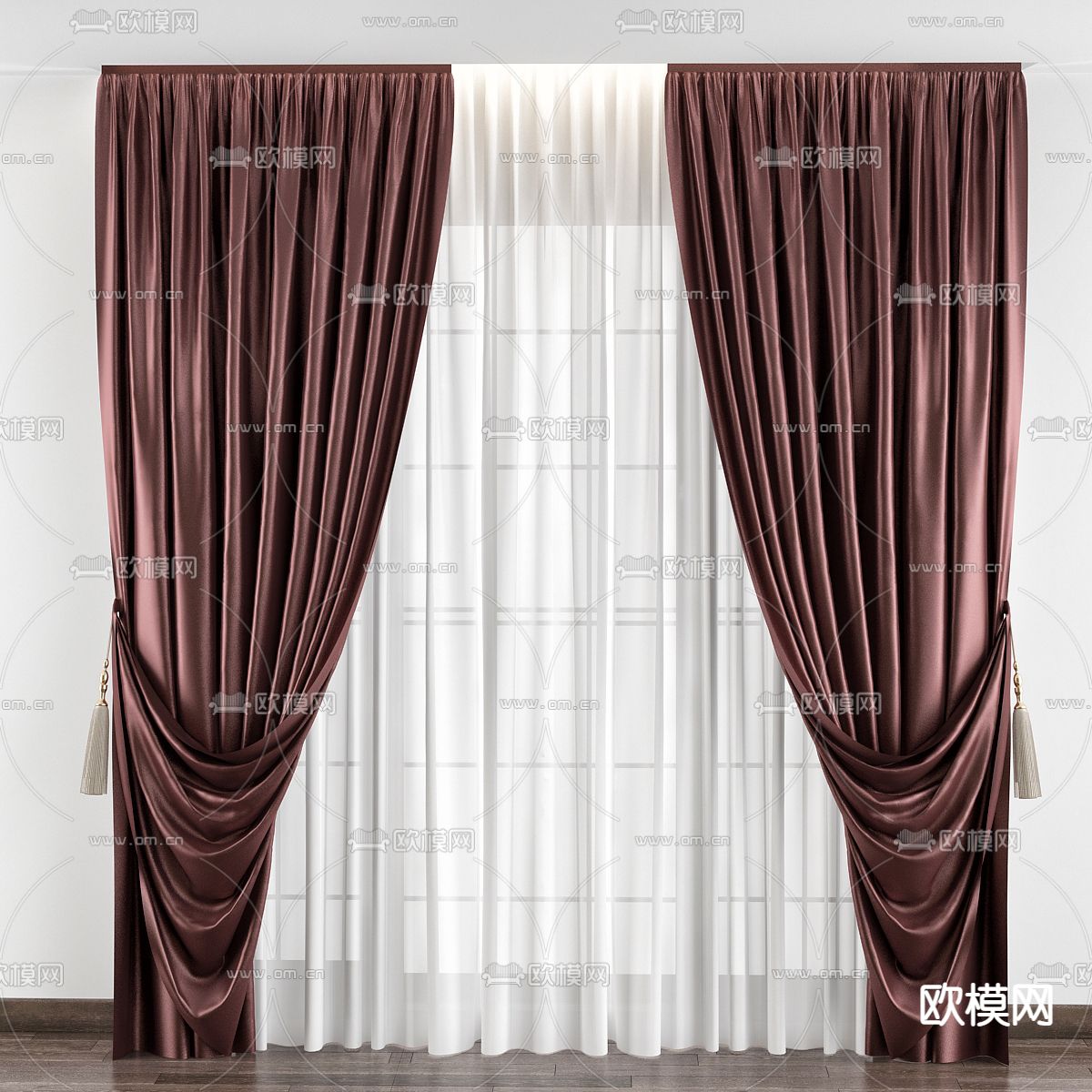 现代布艺窗帘3d模型下载