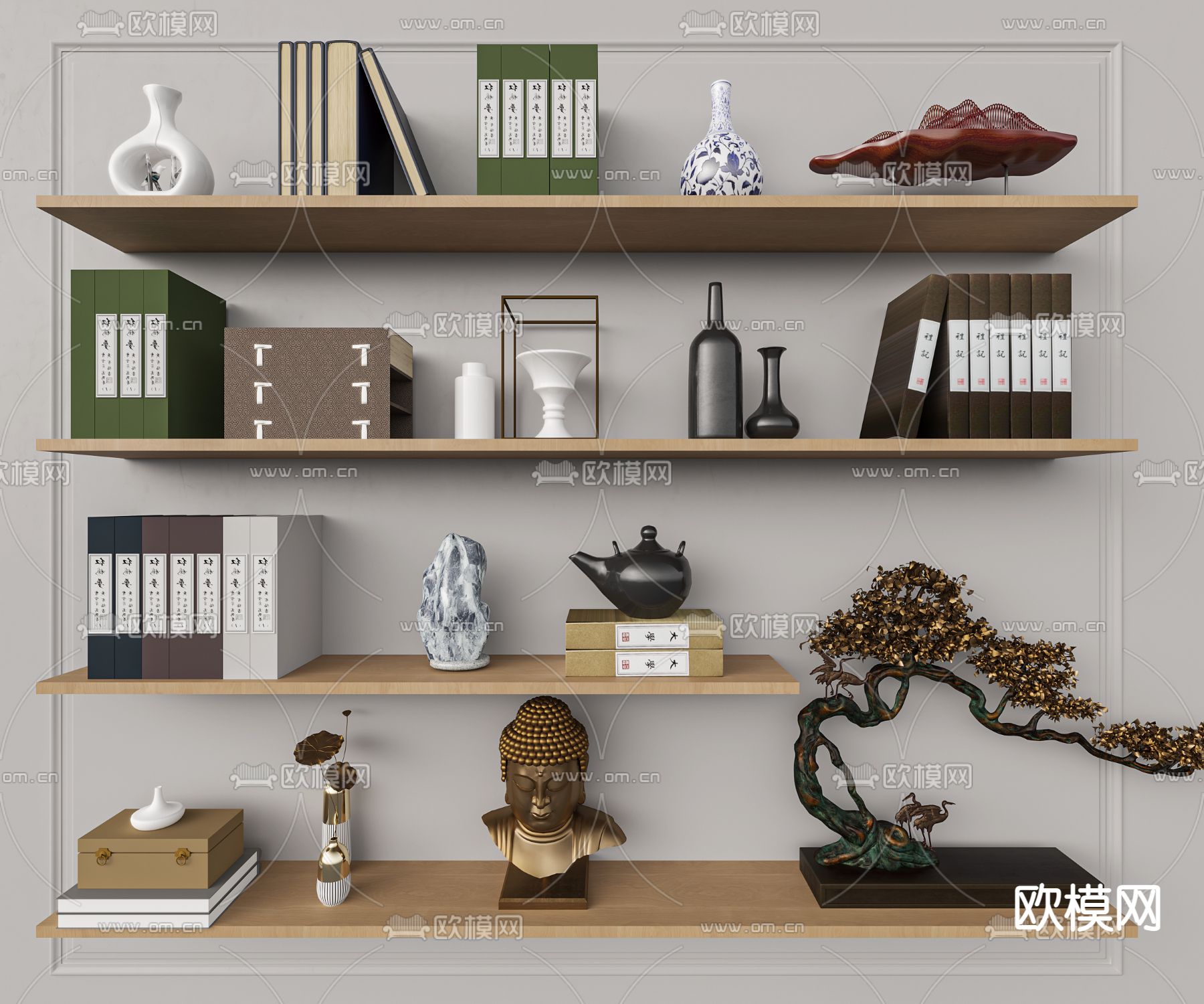 中式书籍盆栽金属雕塑饰品摆件3d模型下载