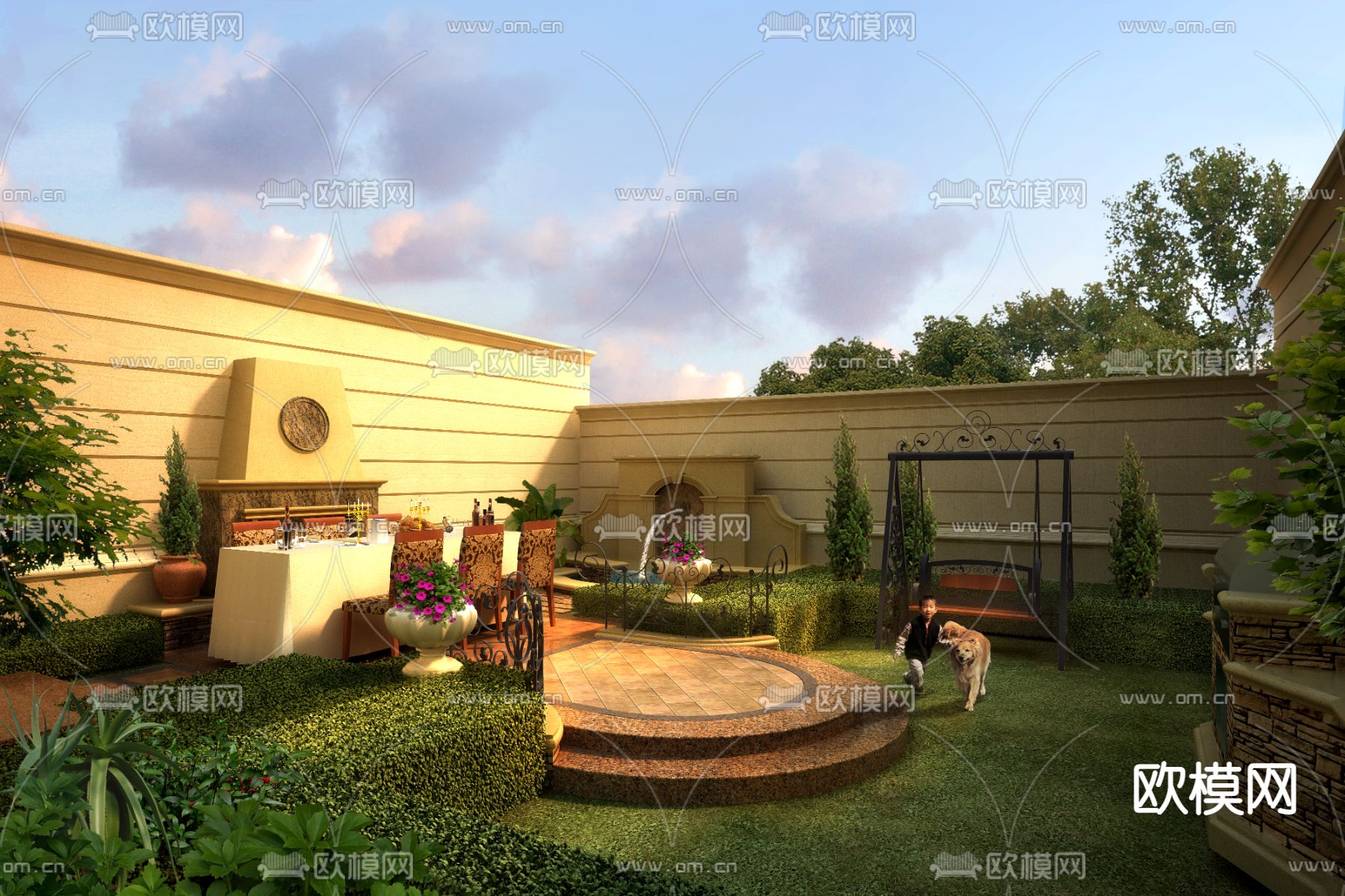 欧式庭院景观psd下载