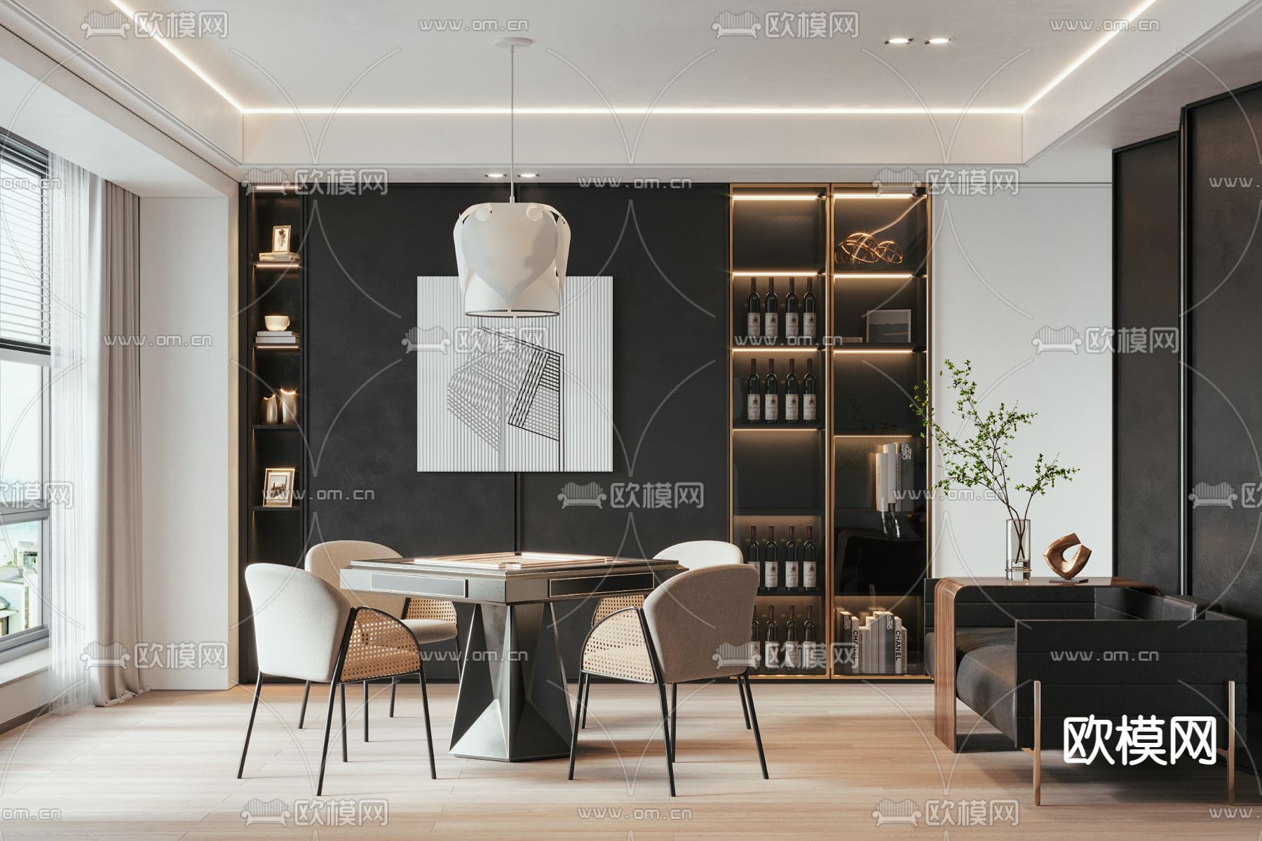 现代轻奢棋牌室3d模型下载（渲染图1）