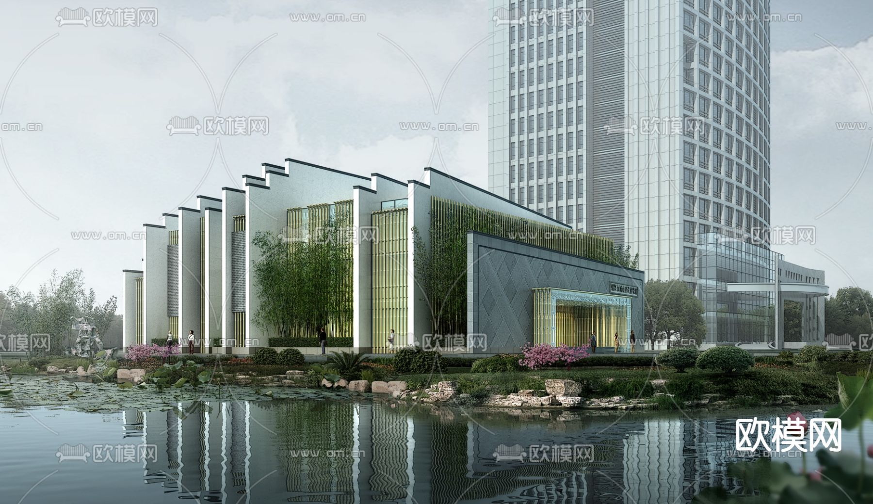 新中式会所外观psd下载