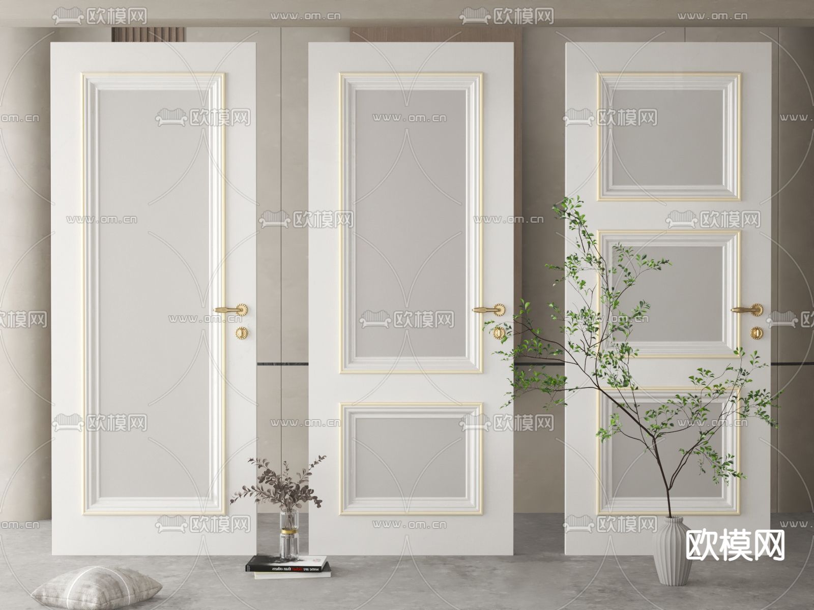 简欧厨卫门单开门su模型下载（渲染图1）
