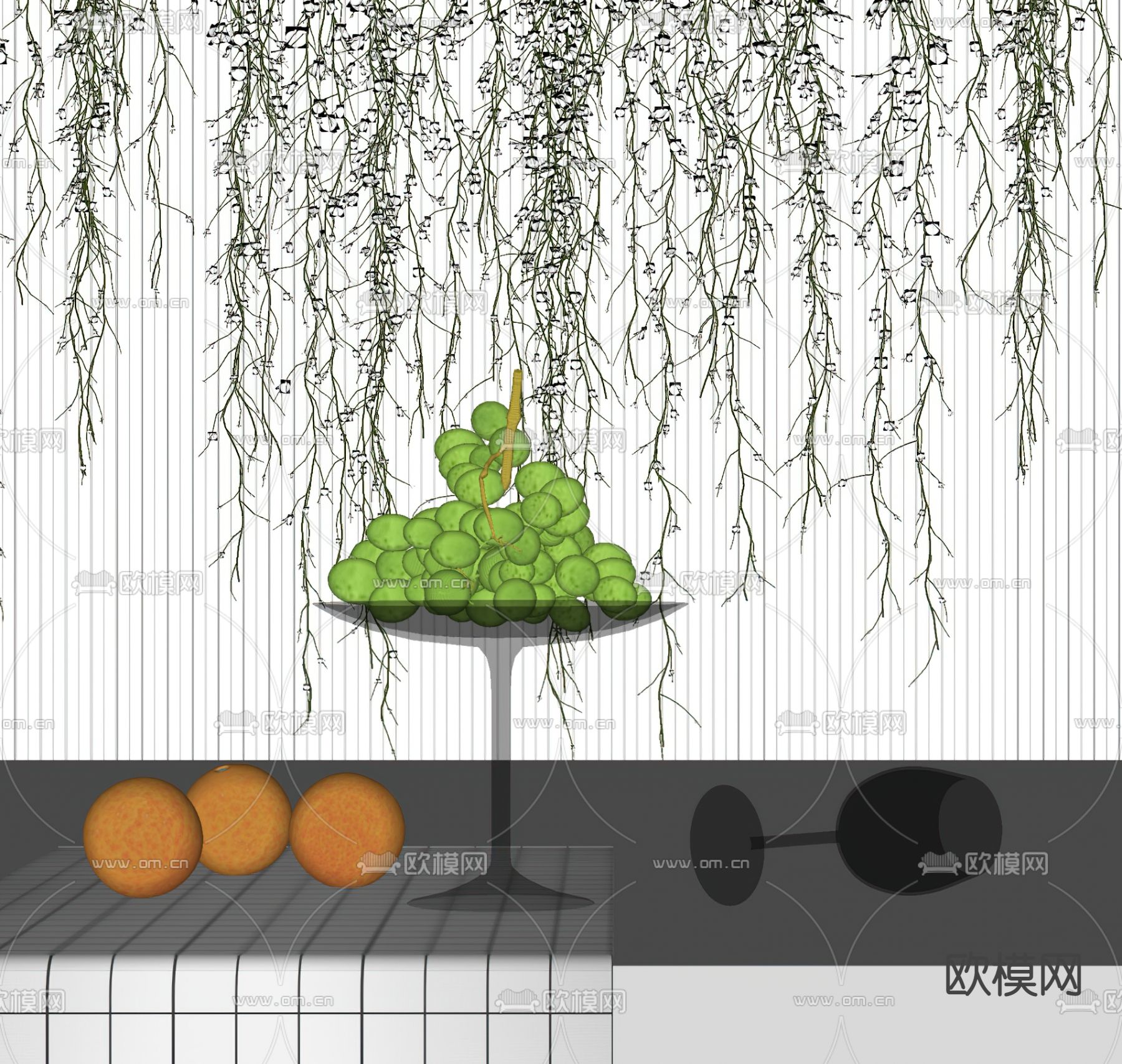 现代葡萄果盘su模型下载（渲染图2）