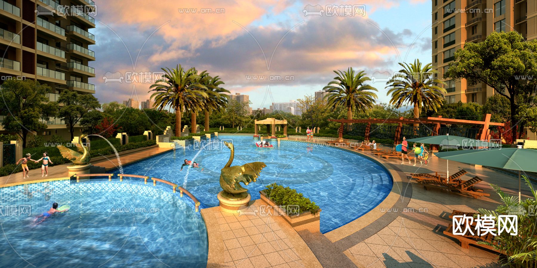 欧式小区景观psd下载