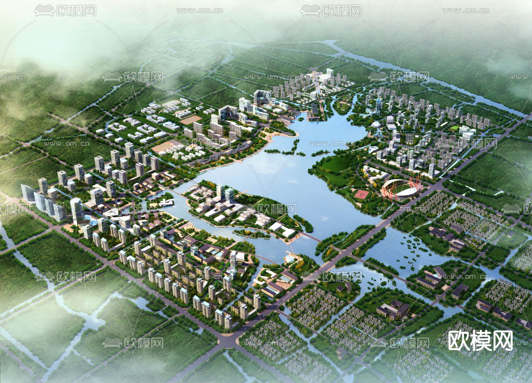 现代城市规划鸟瞰psd下载