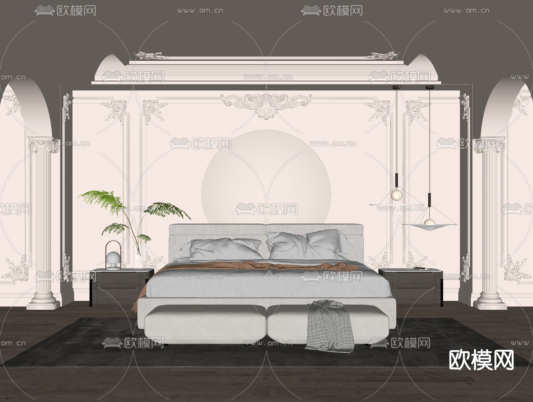 法式卧室主人房su模型下载（渲染图2）
