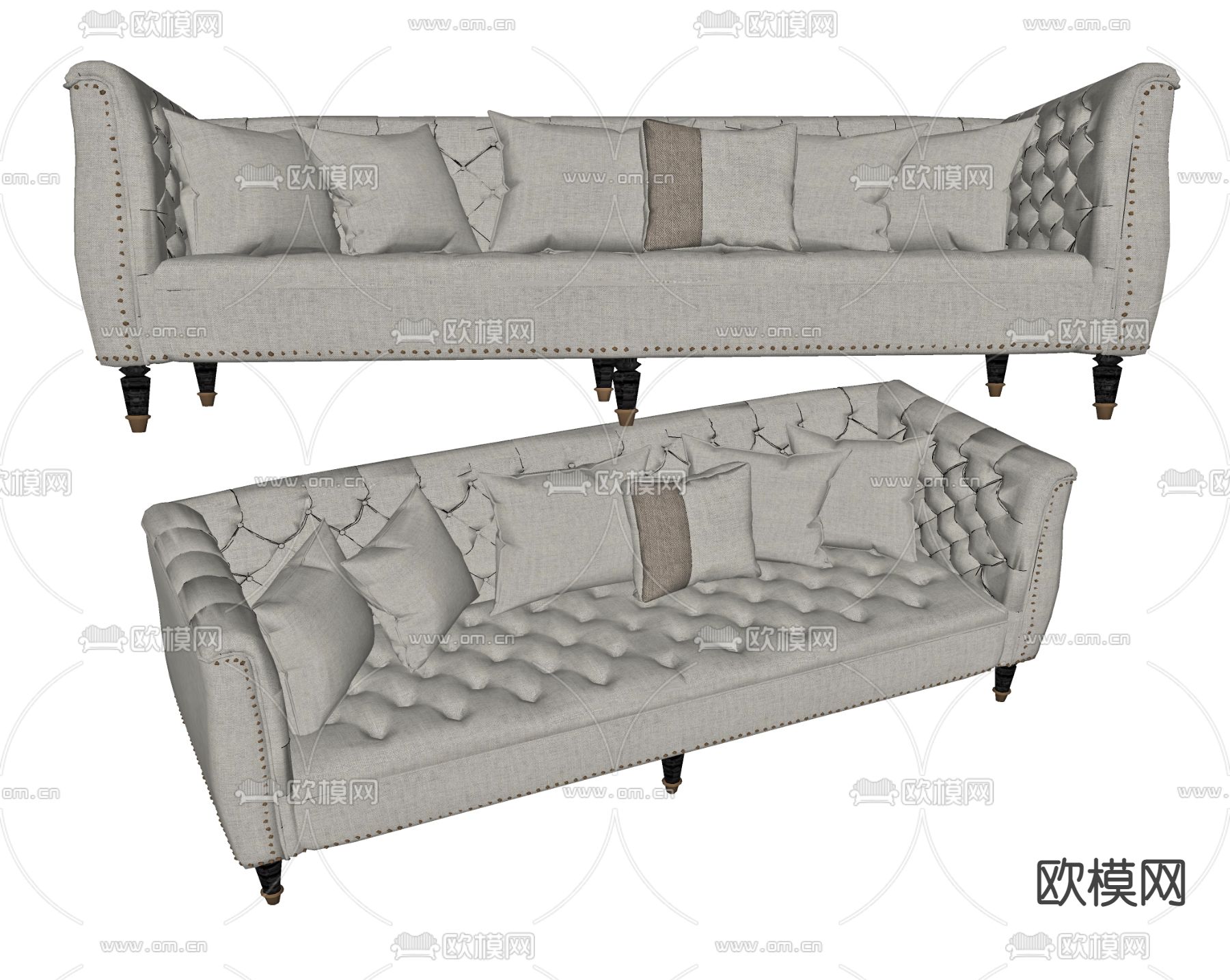 美式布艺多人沙发su模型下载（渲染图2）