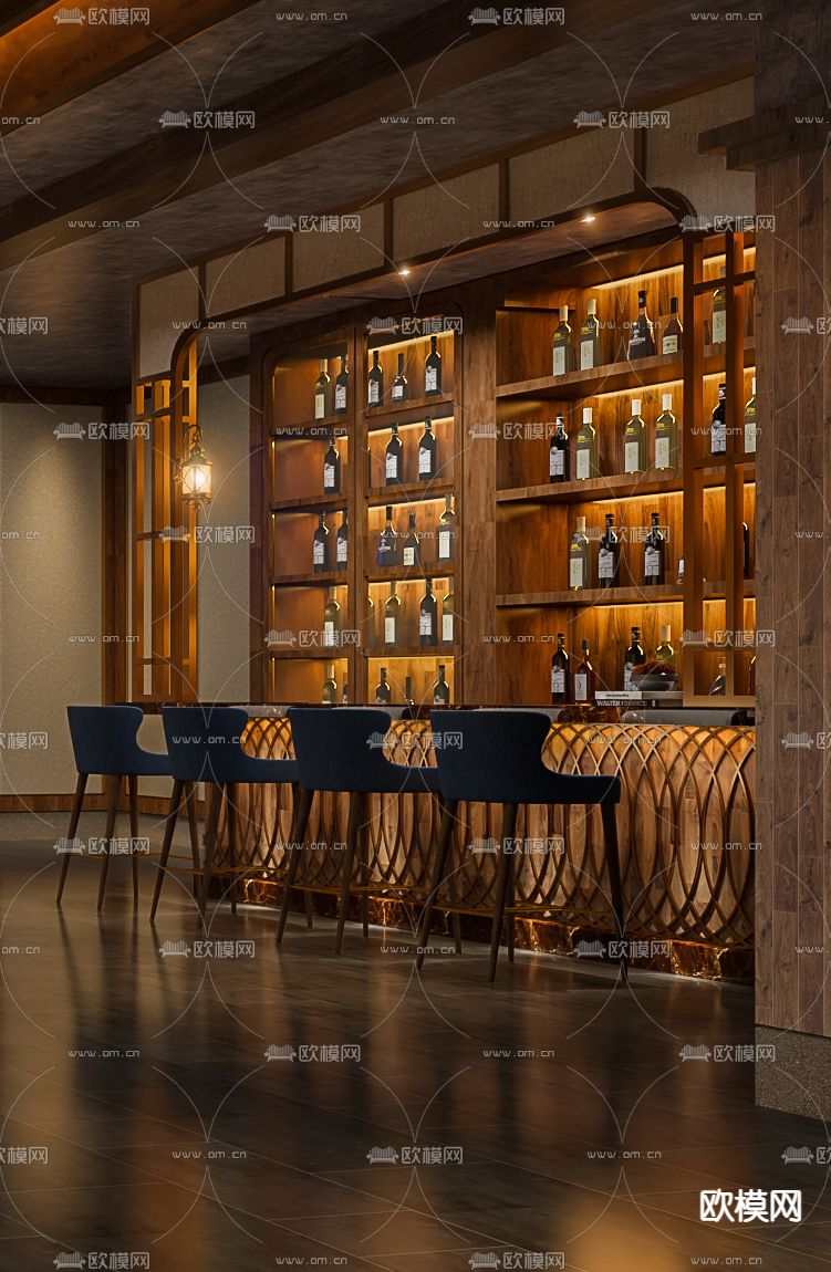 新中式餐厅包房3d模型下载（渲染图2）