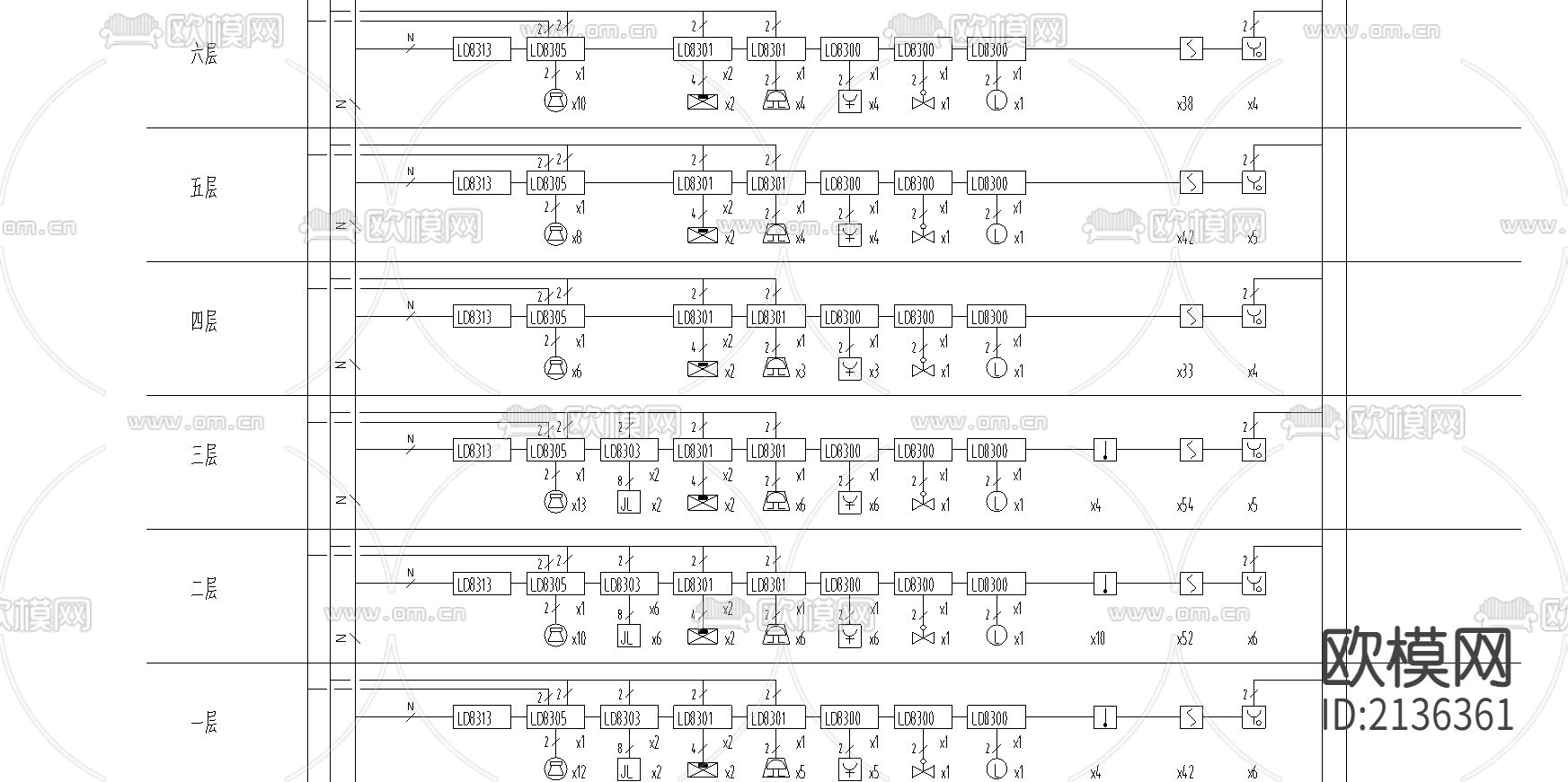 火灾自动报警系统cad图库下载（渲染图3）