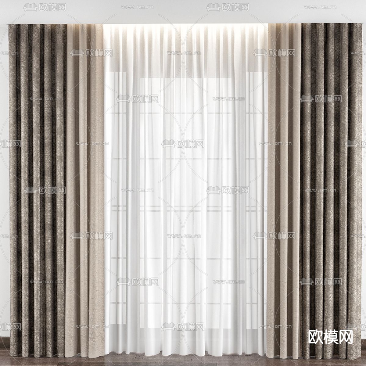 现代布艺窗帘3d模型下载