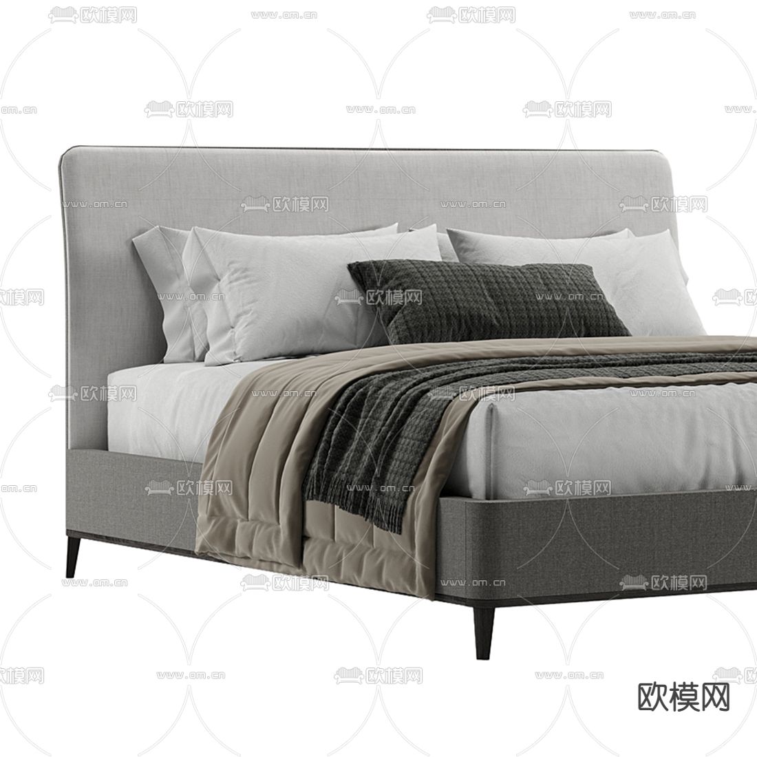 Meridiani 现代布艺双人床3d模型下载（渲染图2）