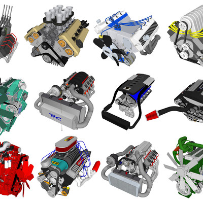  现代汽车发动机零件su模型 