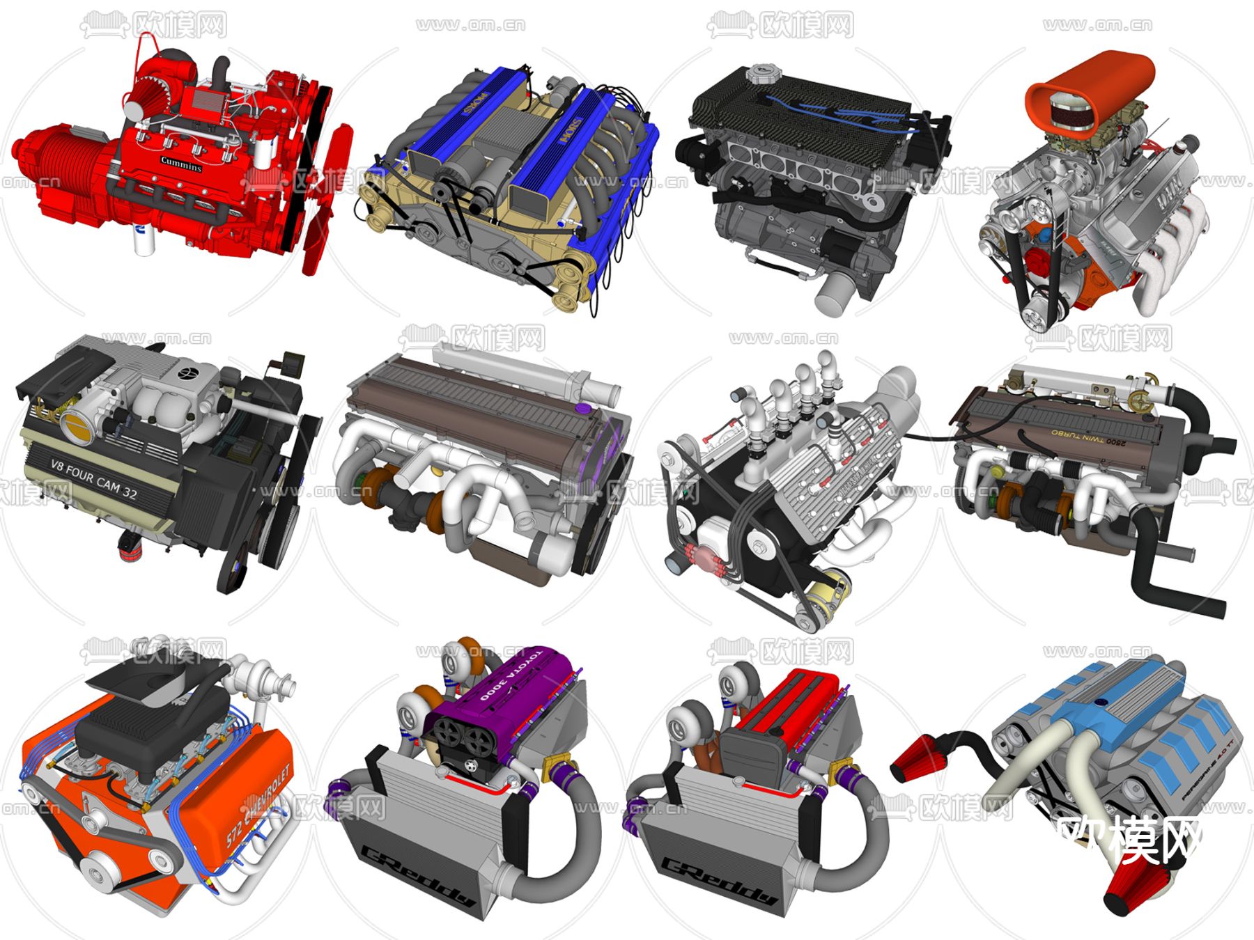 现代汽车发动机零件su模型下载