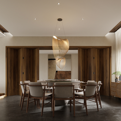 侘寂风餐厅包厢su模型