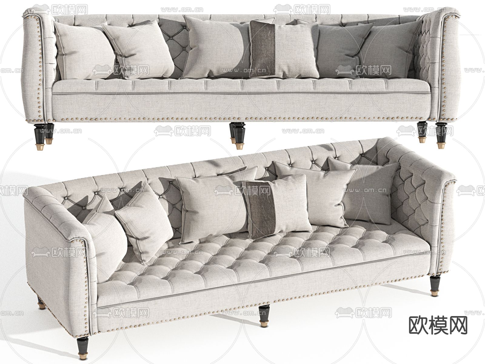 美式布艺多人沙发su模型下载（渲染图1）