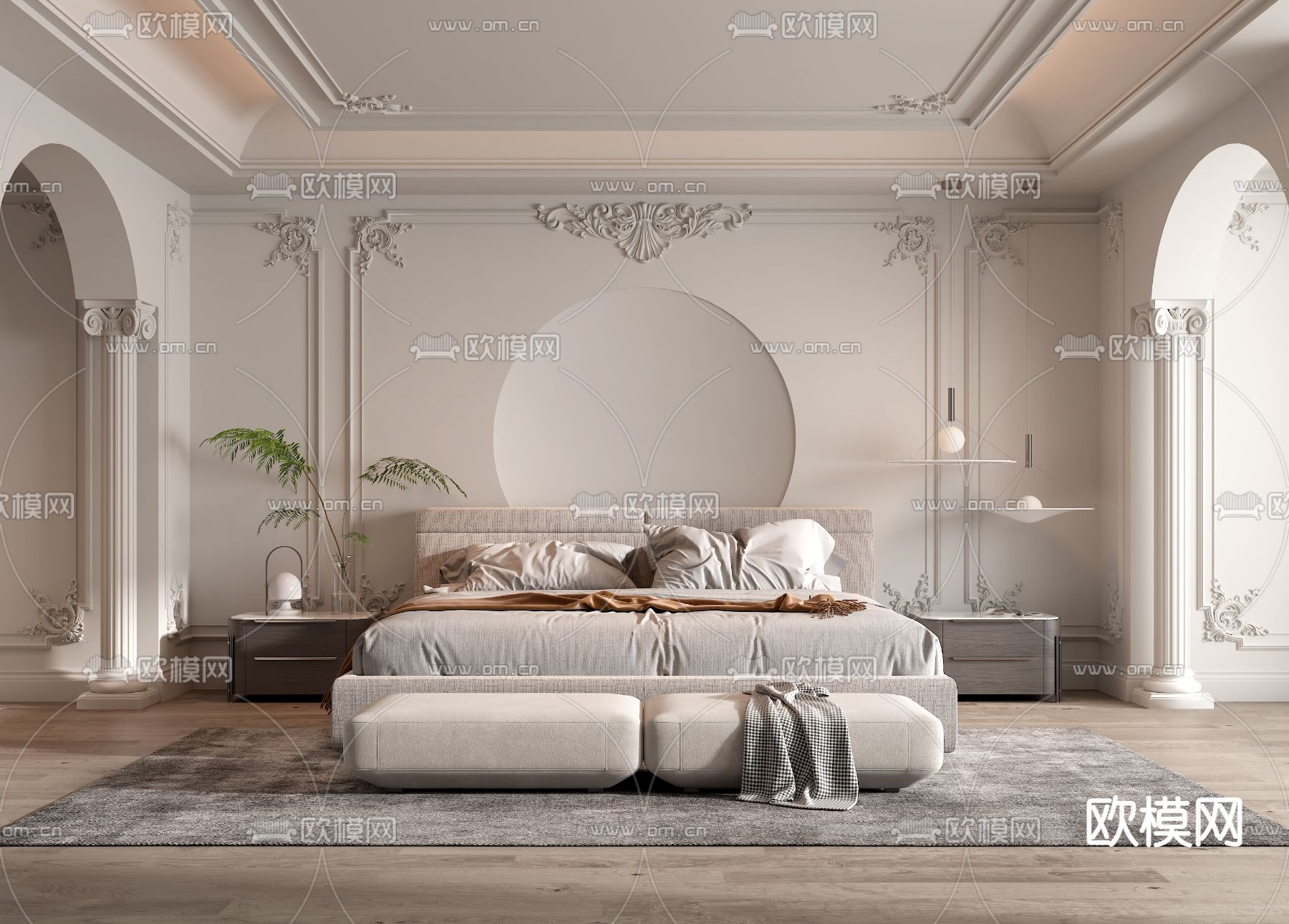 法式卧室主人房su模型下载（渲染图1）