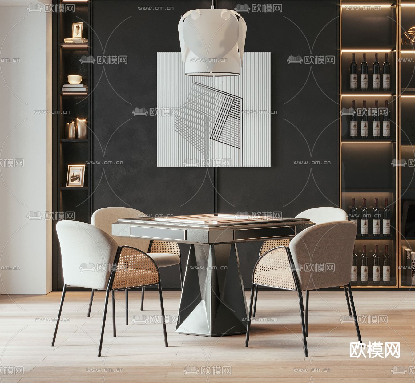 现代轻奢棋牌室3d模型下载（渲染图2）