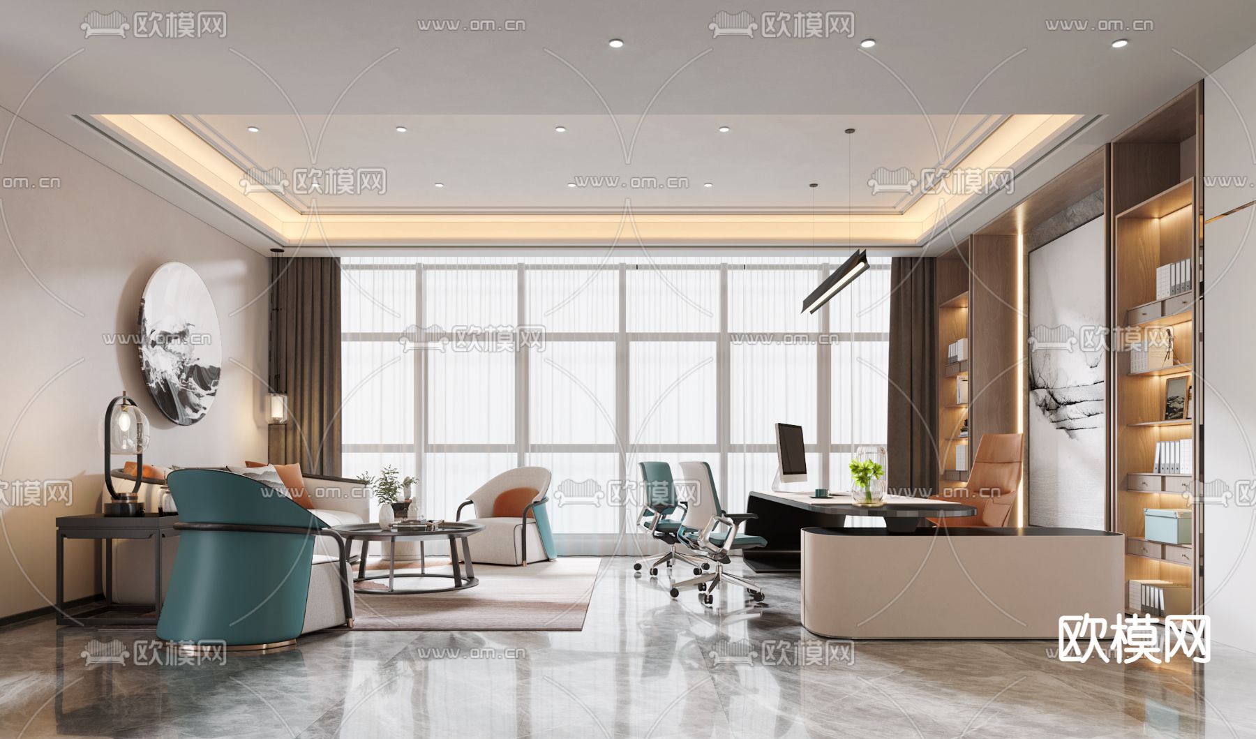 新中式总经理办公室3d模型下载