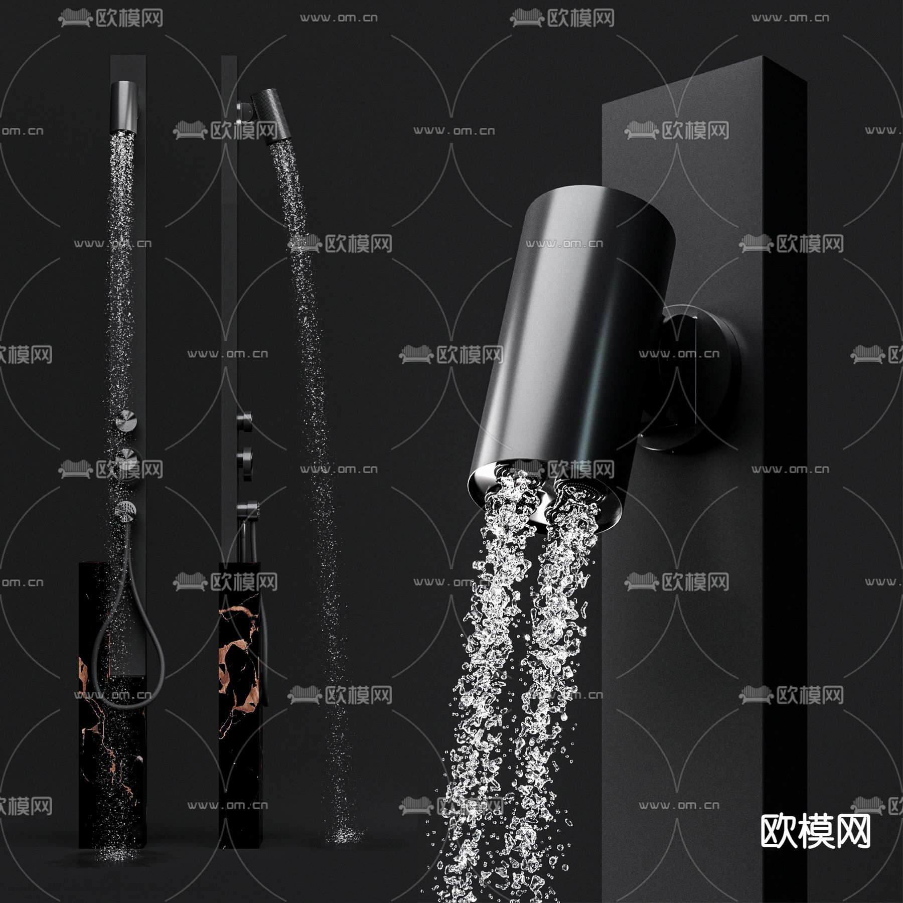 金属花洒水龙头3d模型下载